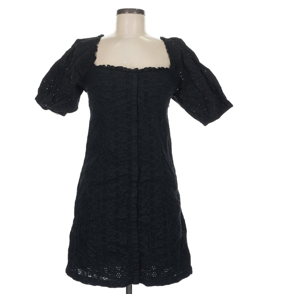 GAP Puff Sleeve Square Neck Eyelet Mini Dress (M) Black NEW - No Tags - Picture 7 of 7